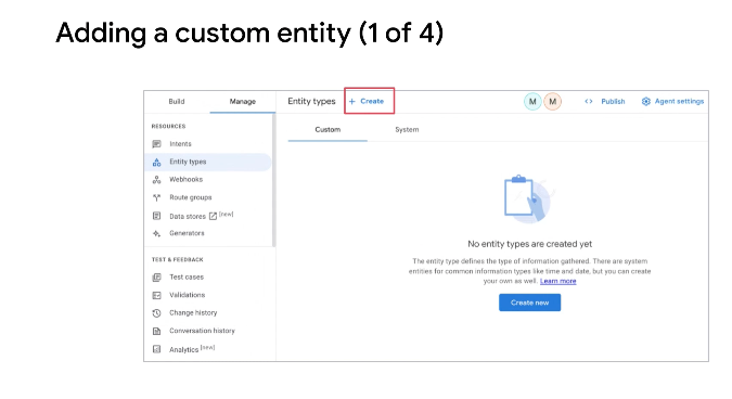 Adding a custom entity in DialogflowCX