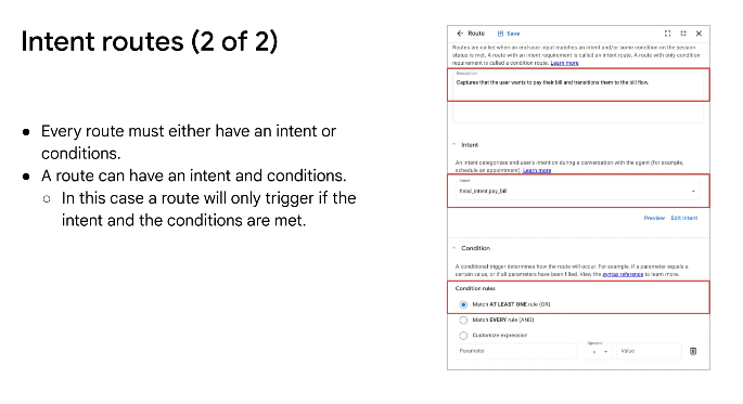 Intent Routes Definition in DialogflowCX