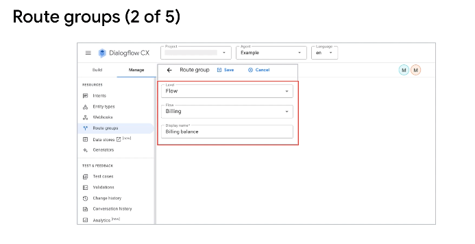 Route group definition in DialogflowC