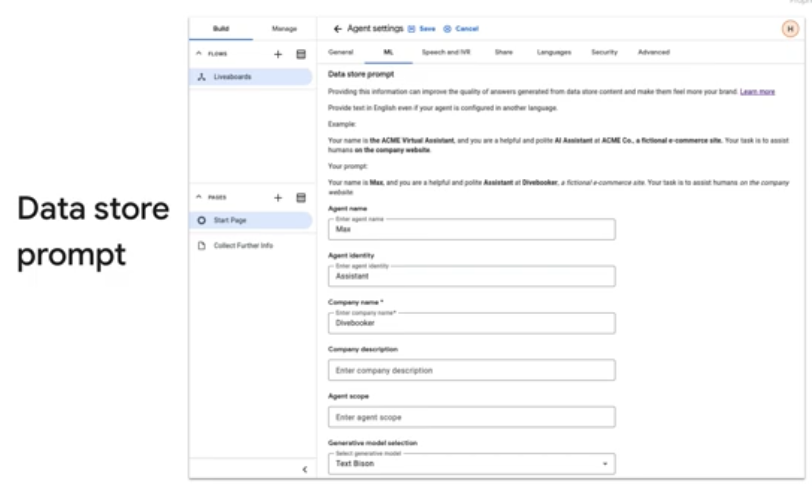 Data store prompts in DialogflowCX