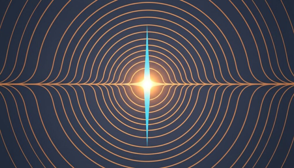 Ondas concéntricas convergiendo en un punto focal — metáfora visual del recorrido de decisión del cliente comprimido por la IA